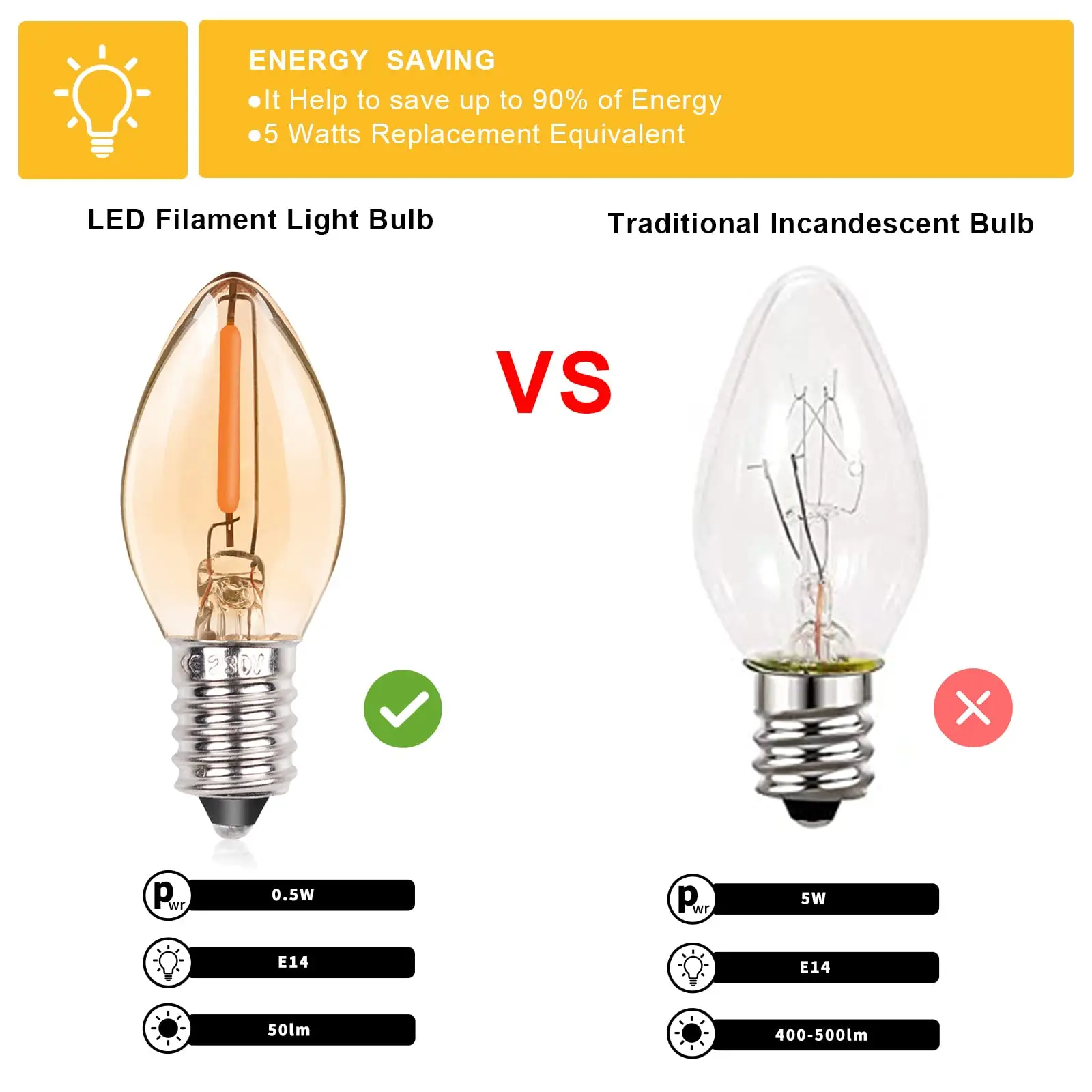 LEDナイトライト電球,C7,0.5W,調光可能,e12,e14,ウォームホワイト,2200k,110v,ソルトランプ,交換用ミニキャンドル電球