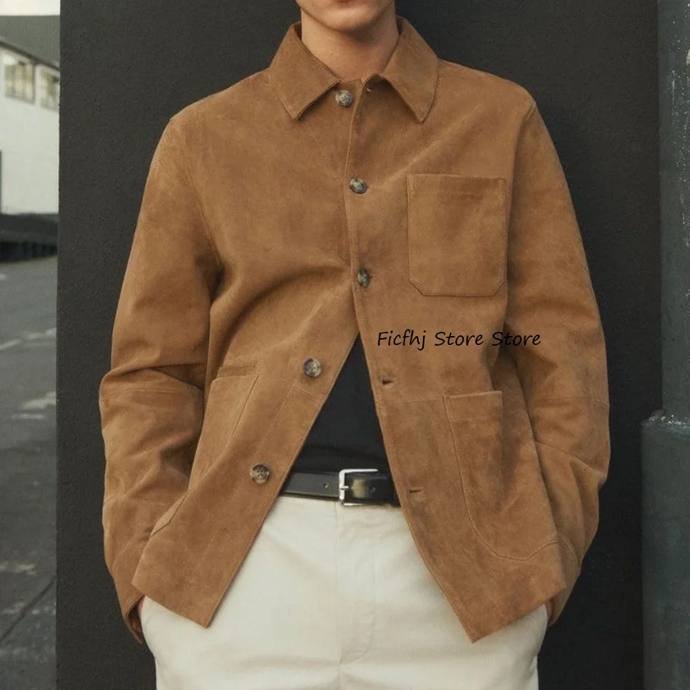 

Faux Suede Fabric Urban Blazers Men's Jacket Casual Suit Jackets Single-breasted Men's Social Coat Lapel Collar Jackets for Man