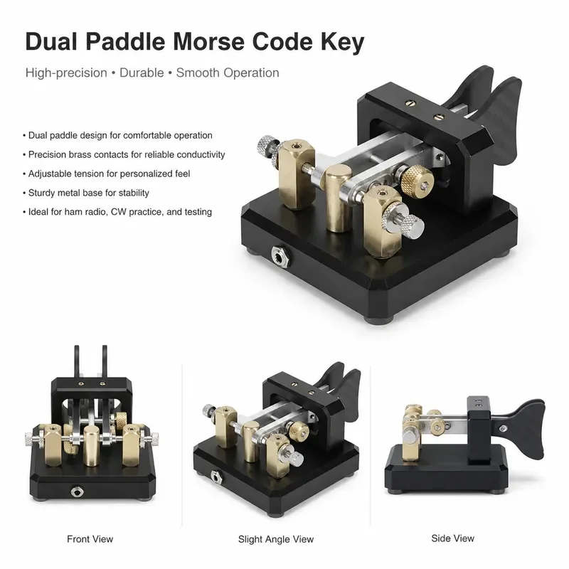 3.5mm Morse Code Key Dual Paddle Automatic CW Shortwave Telegraph Tapper Interface