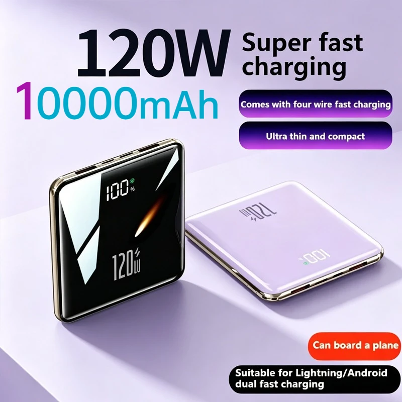 2026 New 10000mAh Mini Ultra Thin Portable Charger with Built-in Cable Super Fast Charging Power Bank for IPhone Samsung Xiaomi