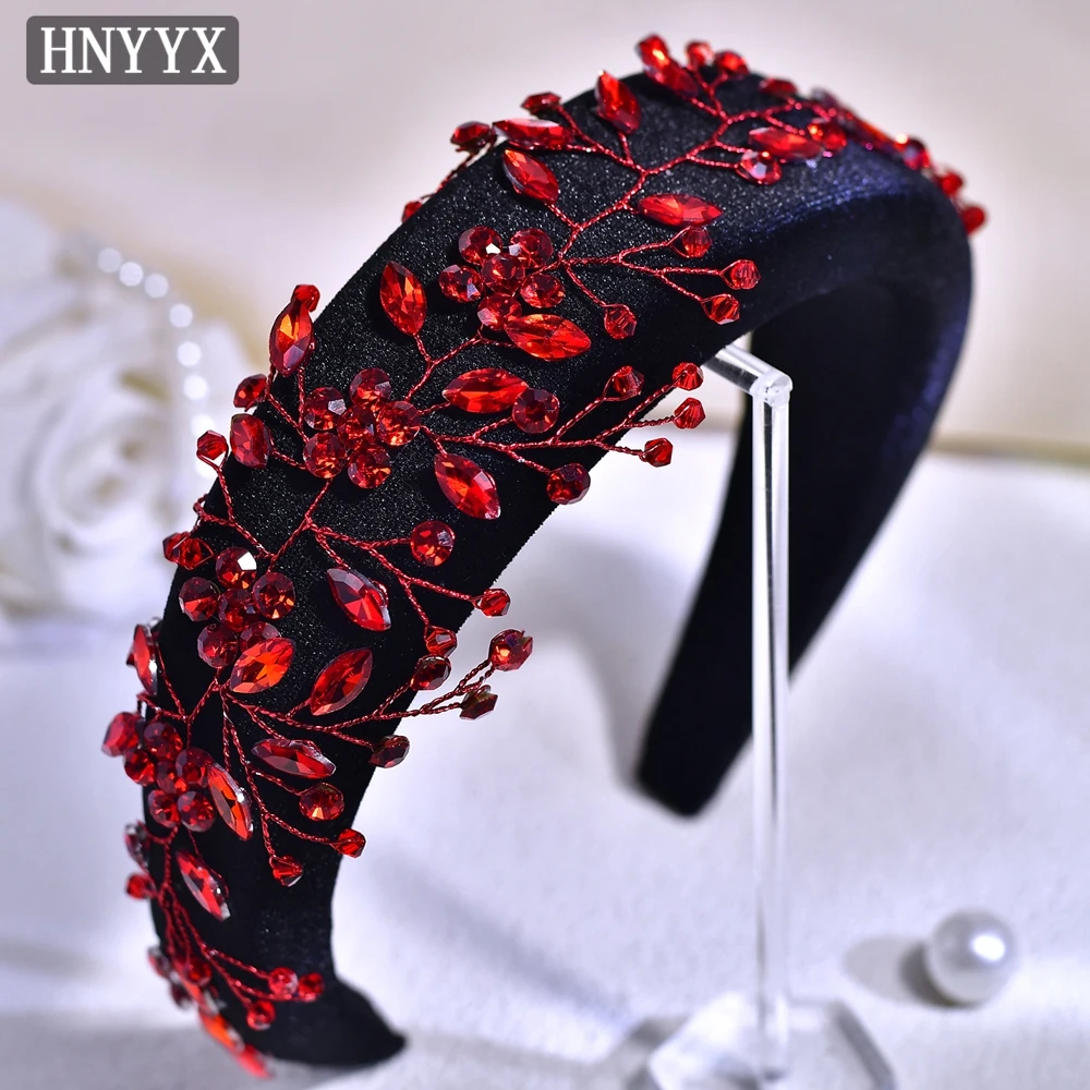 

HNYYX Unique Women's Headdress Shiny Baroque Rhinestone Hair Accessories for Women Party Festival Performance Red Headdress A277