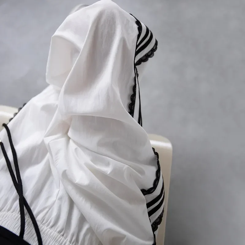 팝 화이트 레이스 트림 스포츠 팬츠 여성 여름 얇은 신상 와이드 레그 캐주얼 속건 팬츠 스몰 사이즈 아메리칸 스타일 롱 트라우저