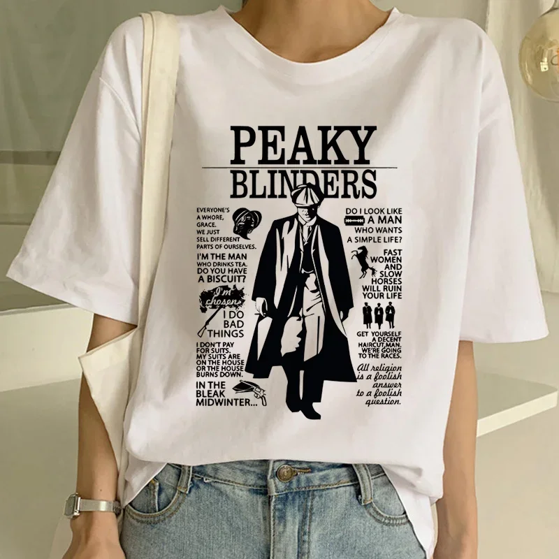 女性用ピキーブラインダーズTシャツ,半袖グラフィックTシャツ,クラシックなストリートウェア,ファッショナブル