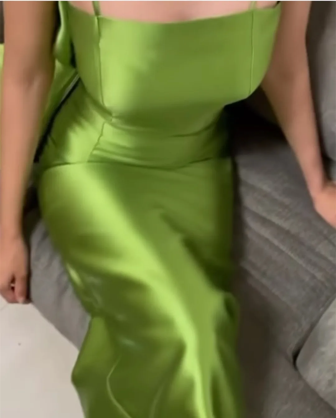 

Vintage Long Green Spaghetti Evening Desses With Bow Sheath Satin Muslim Ankle Length Prom Dresses for Women