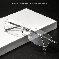 Rimless Glasses Frame Pure Titanium Men Business Style Eyeglasses with Recipe Customized Lenses Shapes Man Optical Prescription
