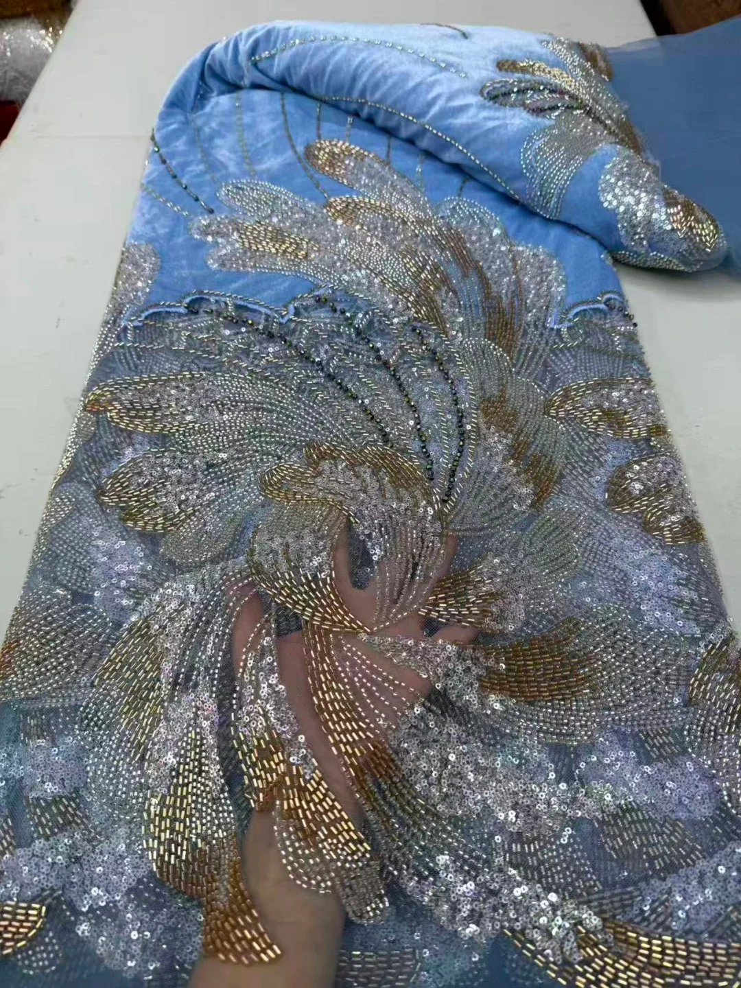 

Luxury African Lace Fabric 5 Yards Velvet Lace Beaded Tulle Lace Fabric Embroidered 2026 Nigerian Fabric for Wedding Dress Sew