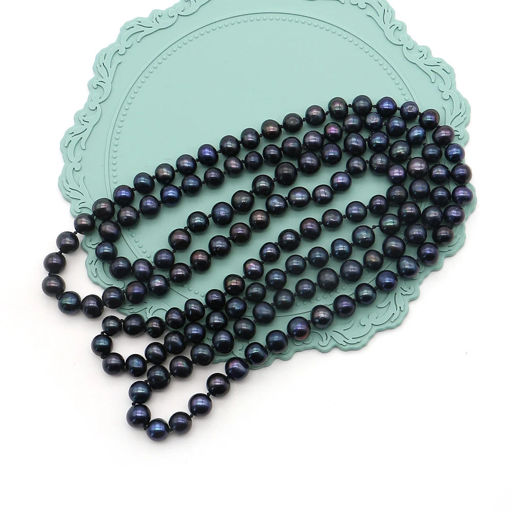 

Креативное персонализированное ожерелье из натурального пресноводного круглого жемчуга черного цвета, длиной 132 см, многослойное, аксессуар, подарок