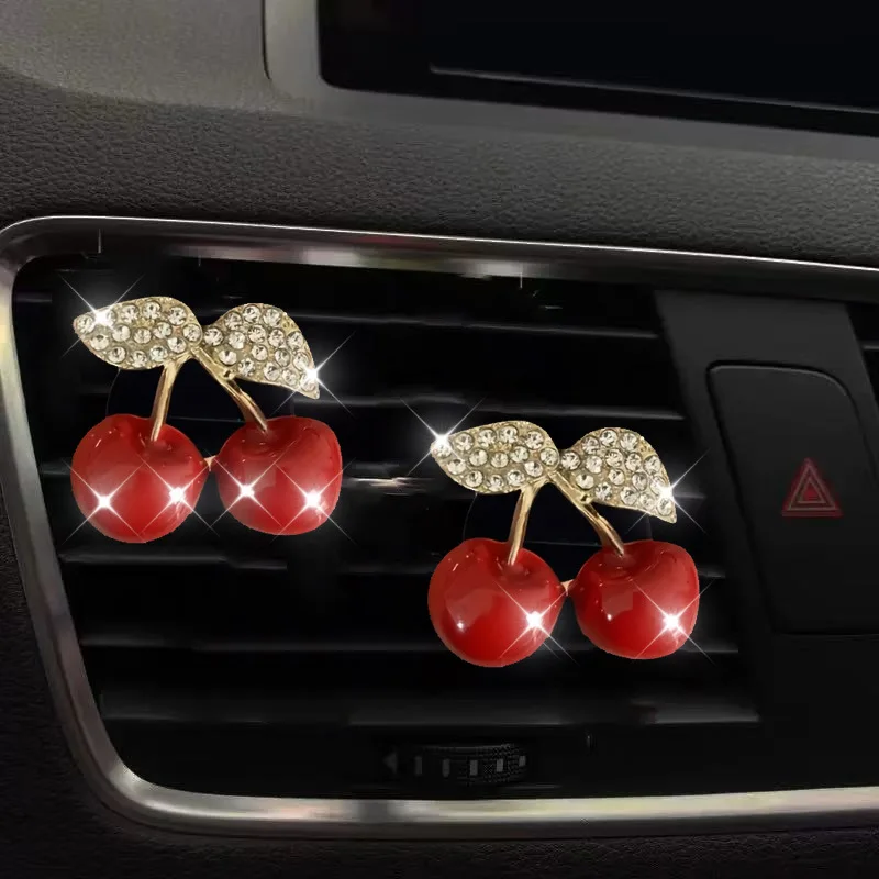 Clip Aromatizante para Ventilación de Aire Acondicionado de Coche con Diseño de Cereza Roja, Difusor de Aroma Creativo para Coche, Decoración Interior Femenina, Accesorios para Auto