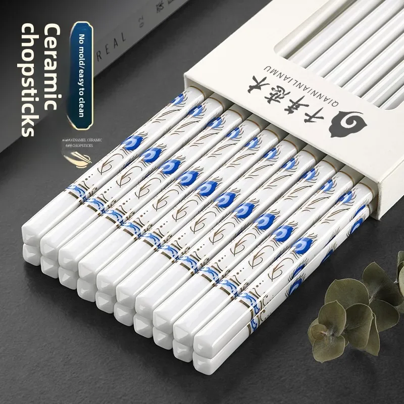 New Ceramic Chopsticks Set  Chinese Chopsticks Set Elegant Household Drop-proof Non-slip Food-grade Porcelain Chinese Tableware