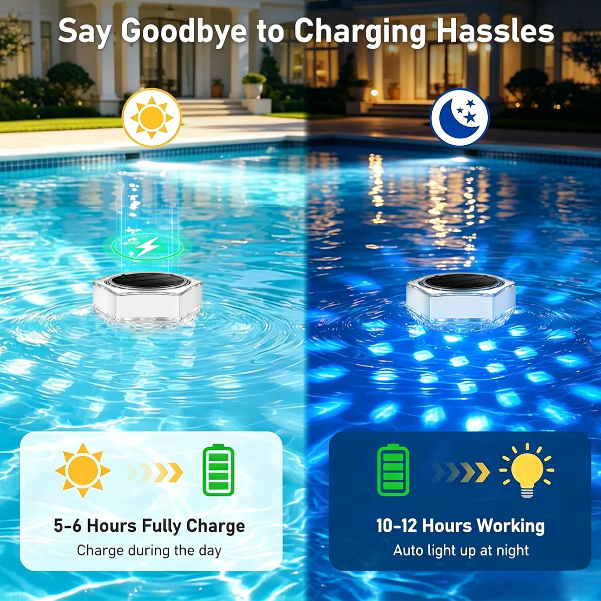 Solar Floating Pool Lights Solar Powered Pool Light that Float with Remote Control 7 Lighting 6 Modes Dynamic Lighting IP68