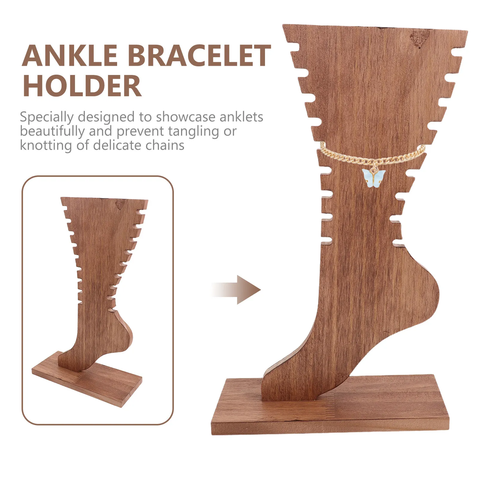 Wooden Anklet Display Stand Rustic Walnut Foot Shaped Jewelry Holder Boutique Display for Anklets and Ankle Bracelets
