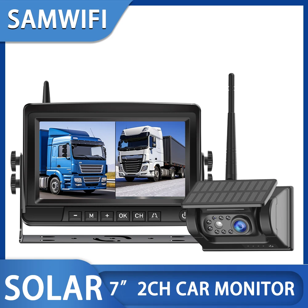 

Solar Powered Magnet Rear View Camera 7inch IPS Monitor Wireless DVR Kit 1 Min DIY for Vans Trailer RV Truck