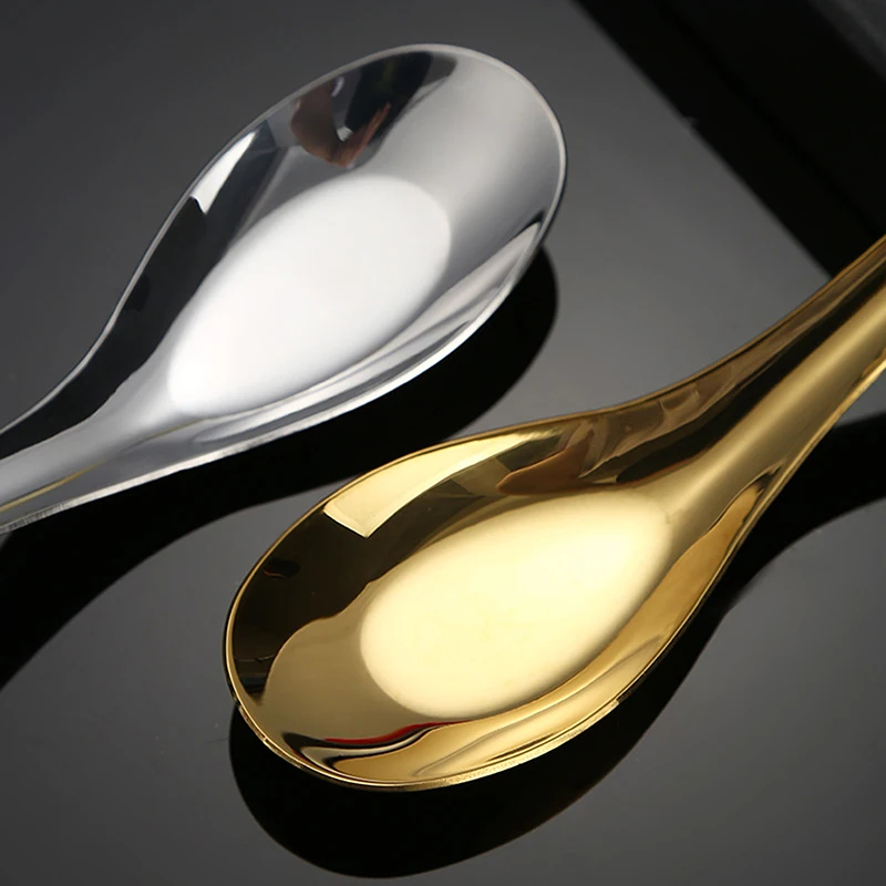 304 Stainless Steel Flat Bottom Rice Soup Spoon Silver Golden Mirror Polished Tableware Household rice spoon Kitchen supplies