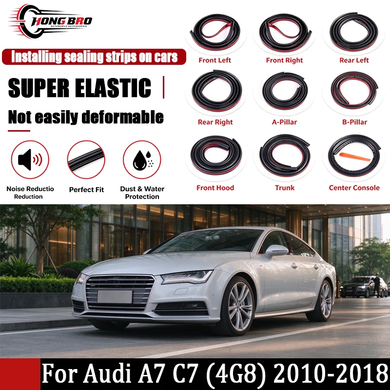 For Audi A7 C7 (4G8) 2010-2018, Car Door Seal Strip Rubber Noise Insulation, Dustproof & Windproof Edge Trim, Firm Fit