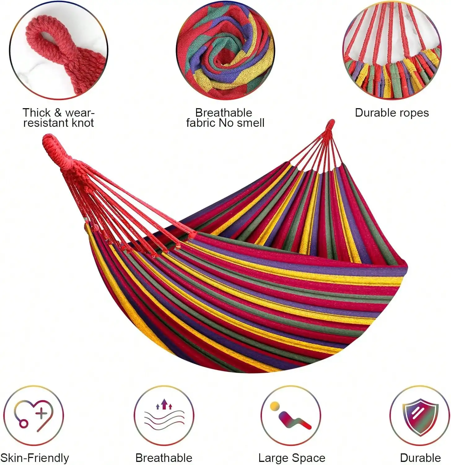 ‌Garden Cotton Upgraded Extra Large & Wide Hammock - Durable Comfortable Fabric With Tree Straps, 660lbs Heavy-Duty Support, Portable Travel Bag For Camping/Patio/Backyard (Indoor & Outdoor Use)
