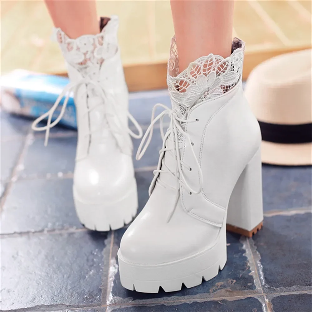 

Shoes Women Motorcycle Boots Autumn Winter Ladies Boot 2026Stylish Lady Ankle Boots Lace-up High Heel Platforms Sexy Botas White