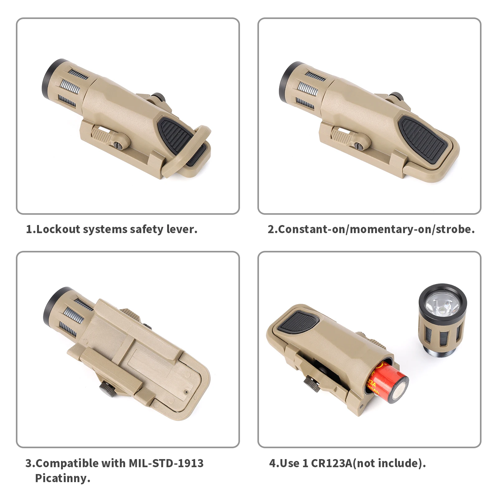 Inforce Tactical Scout Light Flashlight with Strobe Mode for Picatinny Rail Mount Hunting CampinAirsoft Military Hunting NE04020