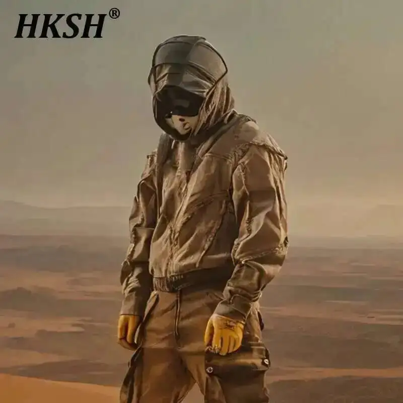 HKSH Autumn Winter New Men's Tide Waste Land Washed Water Vintage Slimming Three Dimensional Mech Retro Motorcycle Jacket HK2833