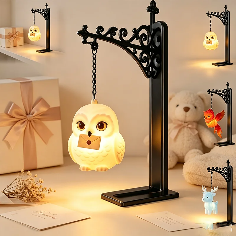 Retro Luminous Owl Metal Bookshelf Lamp 3D Wrought Iron Hanging Magic Moltres Ornaments Led Family Book Corner Decoration Gift