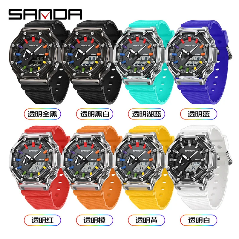 SANDA 3341 New Transparent Electronic Watch Multi functional and Fashionable Korean Edition Men s Diving Watch Alarm Clock