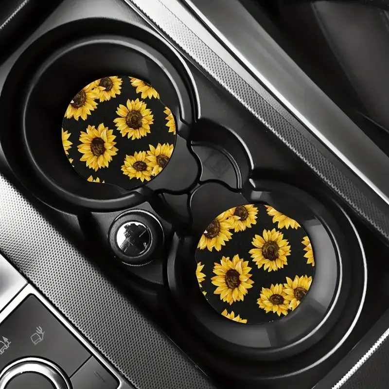 2pcs Sunflower Car Cup Mat, Car Cup Mat Beverage, Cute Car Accessories, Men and Women