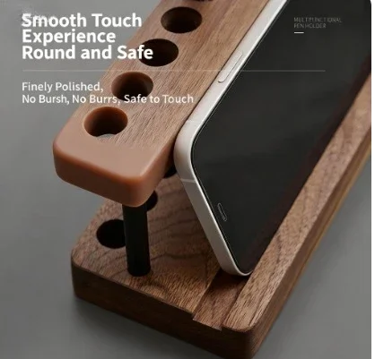 

Деревянный настольный держатель для ручек, многофункциональные канцелярские принадлежности, подставка для ручек с подставкой для мобильного телефона, настольный органайзер