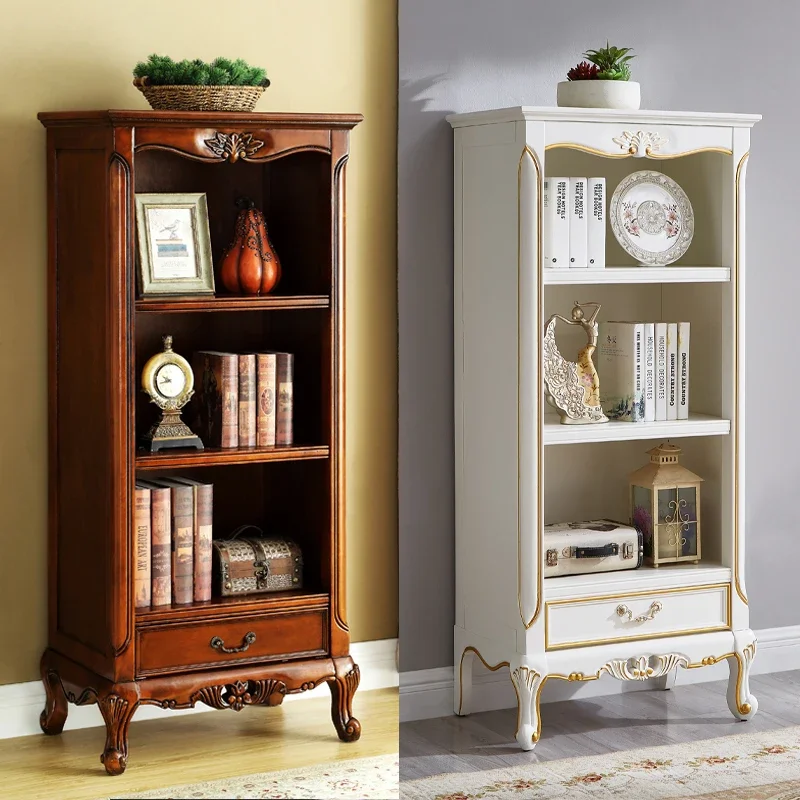 

Solid Wood Bookcase Bookshelf European-Style Floor Small Cabinet Living Room Storage Single Low Display Cabinet against the Wall