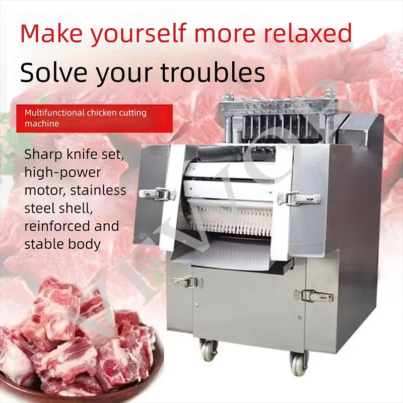 New Fully Automatic Commercial Chicken Duck Goose Pork Lamb Cutting Machine Stainless Steel Blade Adjustable Thickness