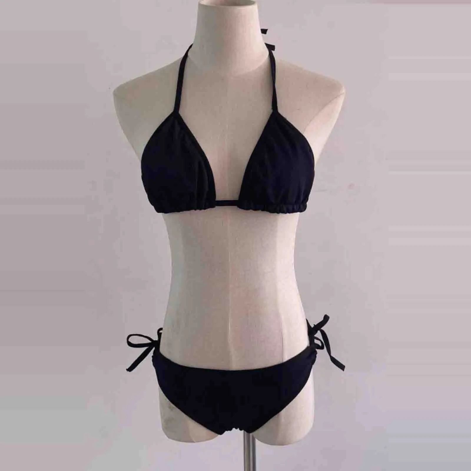 Biquíni sexy sólido feminino, maiô dividido de duas peças, biquíni com cordões, lingerie feminina, 2022