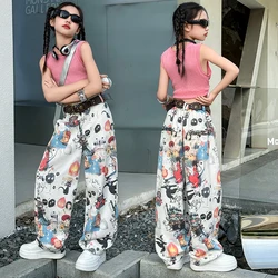 junior Girl funny Graffiti Print Wide Leg Pants Chic Fashion teen Child Harajuku Trousers Loose Pantalones Boy Street Sweatpants