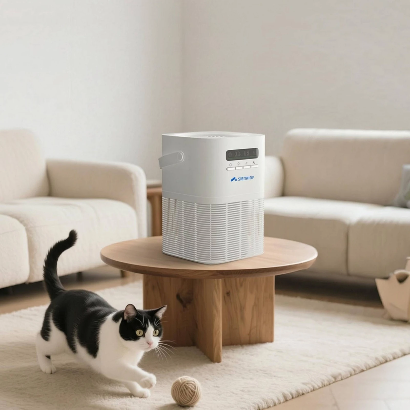 Freestanding Air Purifier Intake Grille Electronic Air Purifier Home Appliance Control Buttons Side Handles