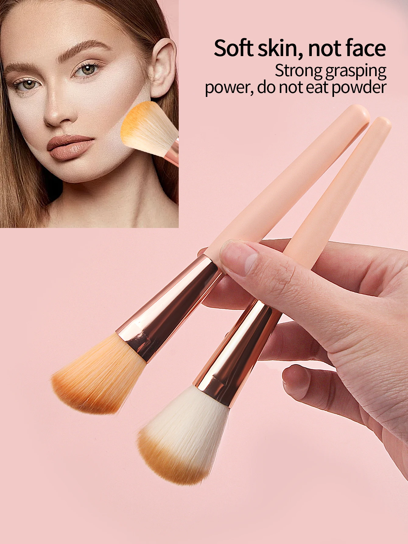 Pennello per fard in polvere smussato a testa tonda a setole morbide con manico in legno da 2 pezzi, uno strumento multiuso per pennelli per trucco viso per principianti
