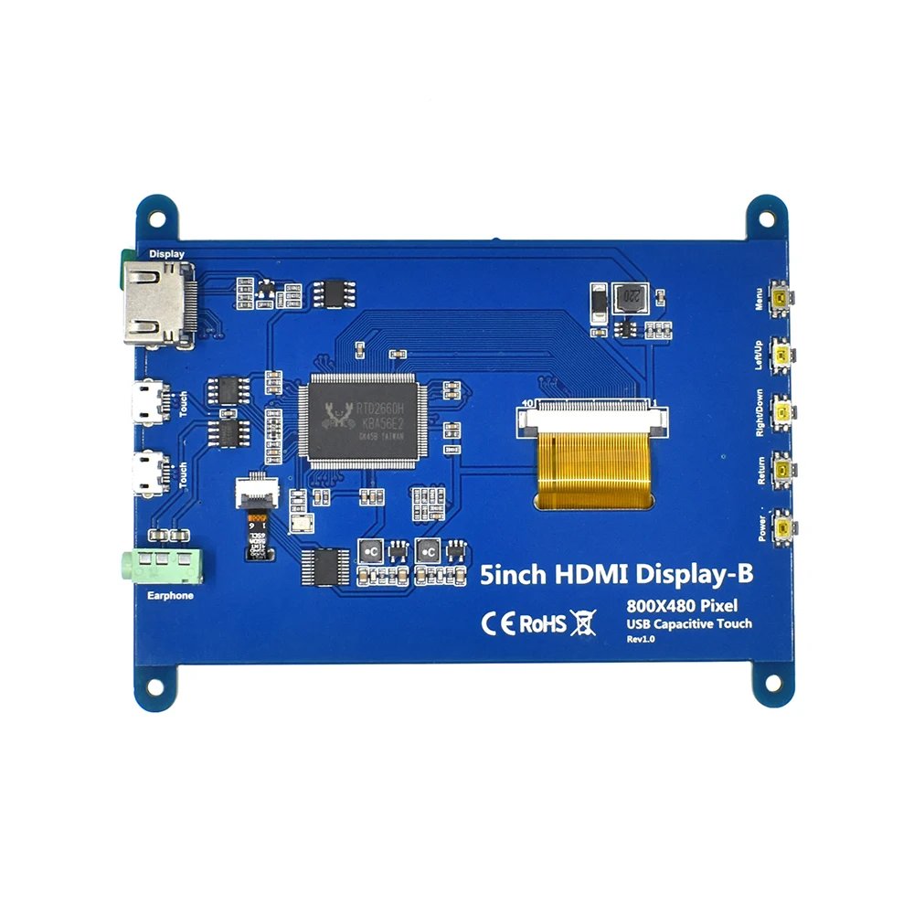 EQV 5นิ้วแบบพกพา HDMI 800X480หน้าจอสัมผัสแบบ Capacitive จอแสดงผล LCD สำหรับ Raspberry Pi 4 3B +/ PC/Banana Pi