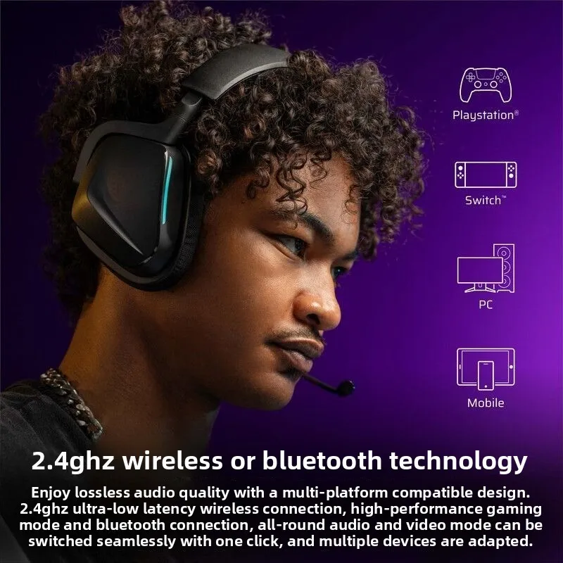 Gaming Headphones, Dynamic RGB Lighting Wireless Noise Cancelling Headphones