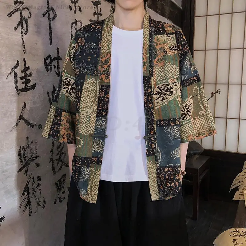 

Ethnic Style Men Plus Size Kimono Cardigan Coat Japanese Linen Haori Yukata Robe Summer Casual Shirt Asian Clothing Tops 5XL