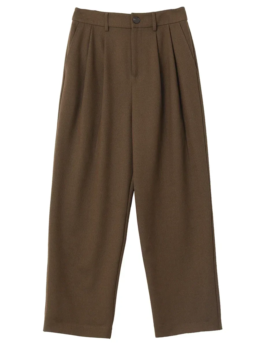 CHIC VEN-Calça casual plissada de cintura alta feminina, calça de terno senhora do escritório, monocromática, coreana, nova, outono, inverno, 2022