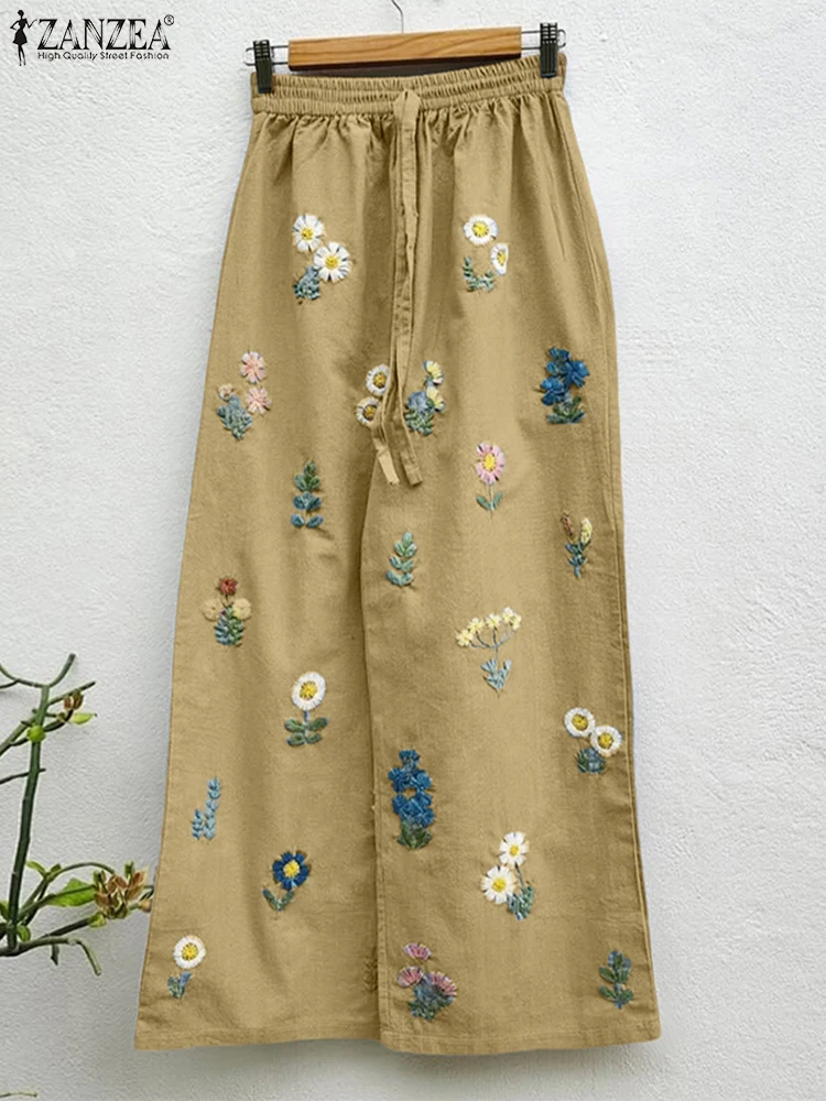 

ZANZEA Vintage Floral Print Long Pants Women Elegant Trousers 2025 Fashion Elastic Waist Casual Loose Pantalons Female Pants