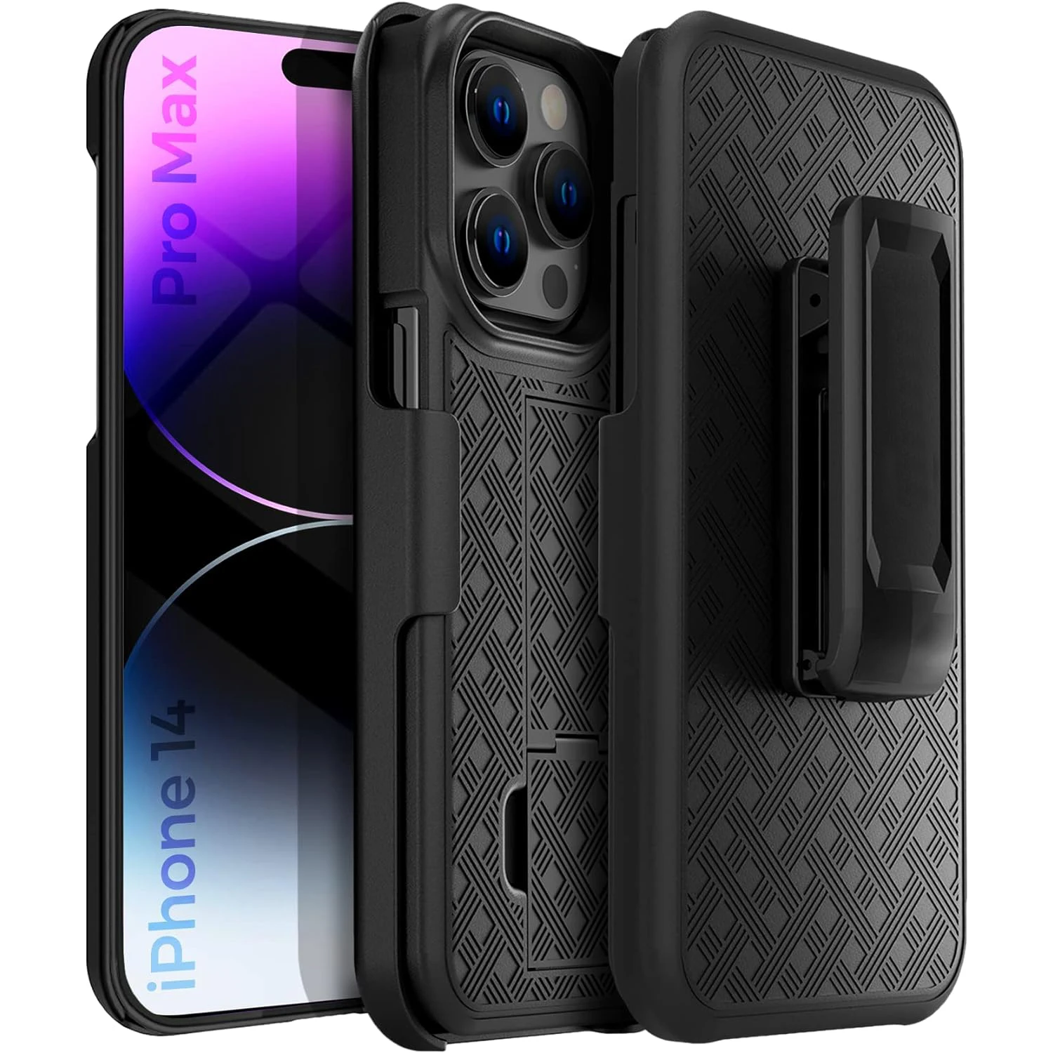 Fit iPhone 14 Pro ,Woven 2 in 1 Hybrid Hard Shell Holster Combo Case With Kickstand & Belt Clip For iPhone 14 Pro Max 6.7\