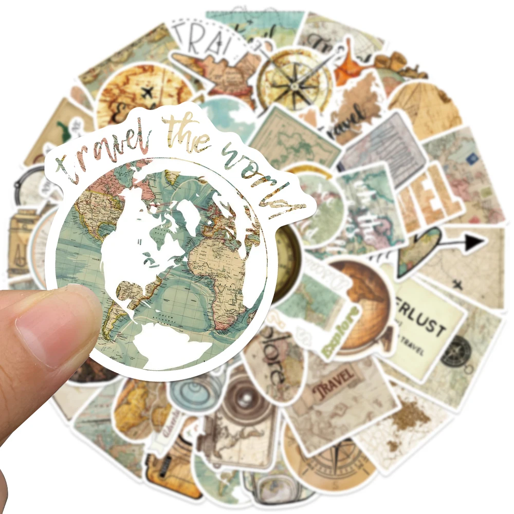 50 stks Retro Esthetische Reiskaart Toeristische Stickers Voor Bagage Laptop Gitaar Telefoon Fiets Auto Waterdichte Graffiti Vinyl Decals