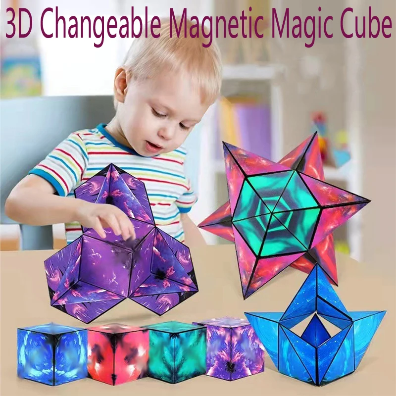 Zabawna geometryczna wymienna magiczna kostka magnetyczna 3D antystresowa ręcznie Flip Puzzle Cube kreatywne dzieci dorośli lęk zabawki Fidget