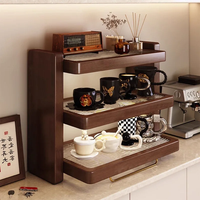 

Factory Solid Wood Rack Desktop Multi-layer Storage Rack Light Luxury Water Cup Holder Office Desktop Coffee Corner Layered Rack