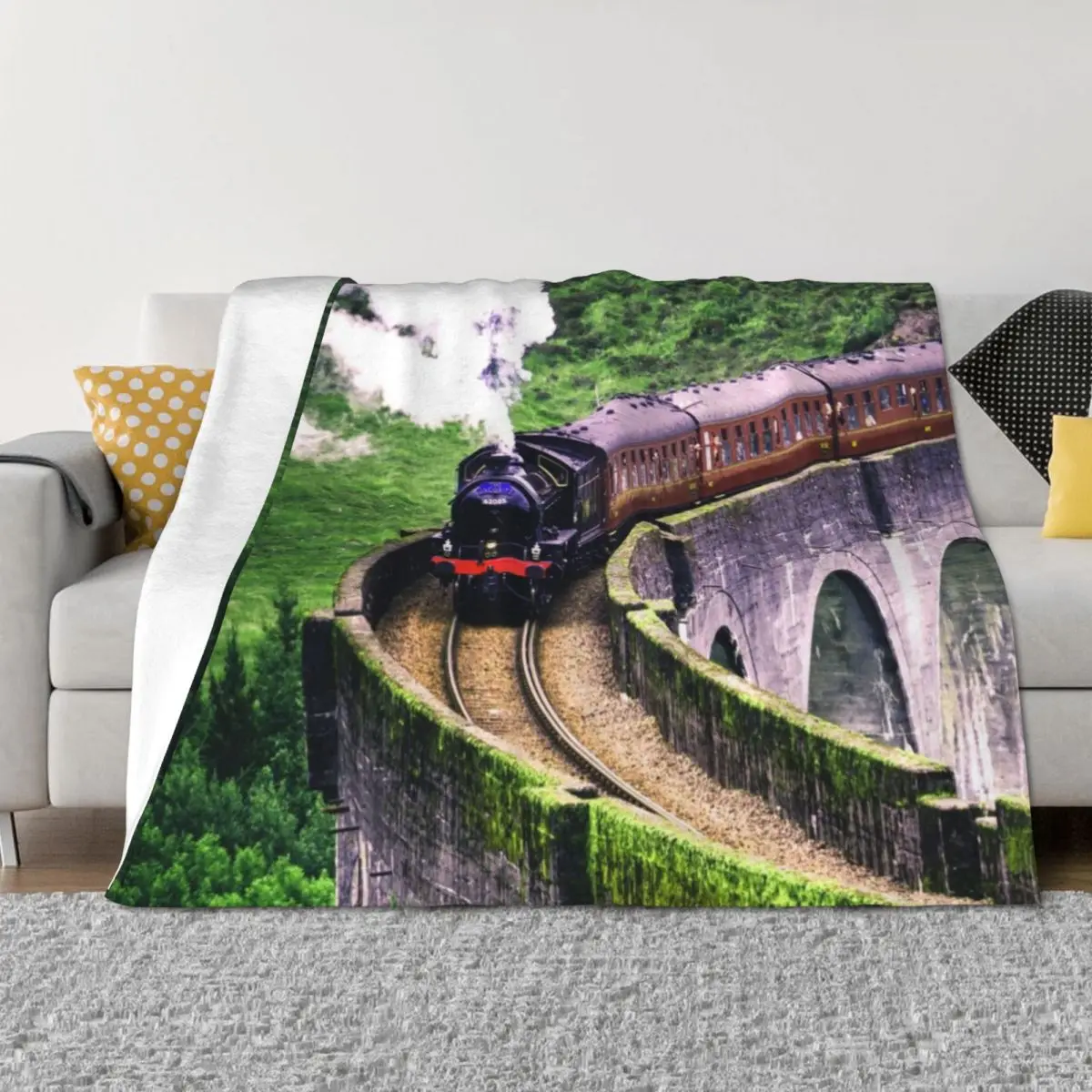 

Locomotive Train on Bridge Throw Blanket for sofa For Decorative Sofa Beach Luxury Throw Blankets