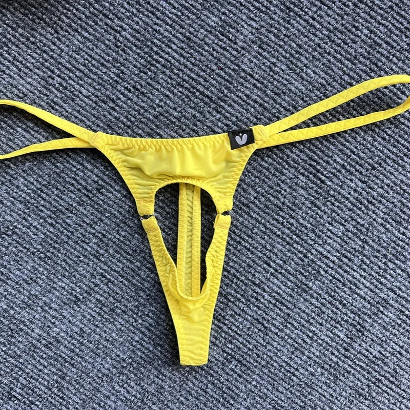 Penis Hole G-string Men Sexy Cock Ring Underwear Erotic Lingerie Low Rise T-back Thongs Ice Silk Underpants Open Butt Panties image 3