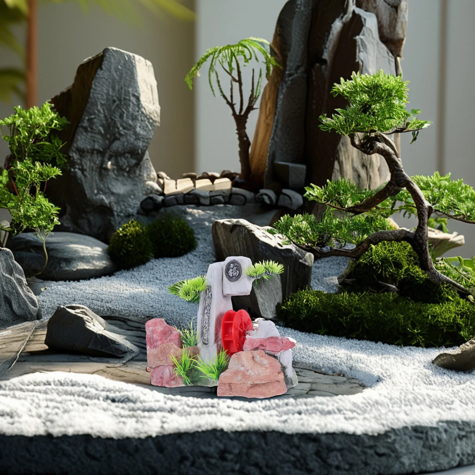 

Sturdy Resin Water Wheel Ornament Small Aquarium Decoration Unique Home Decor Simulation Rockery Landscape Fountain Fish Tank