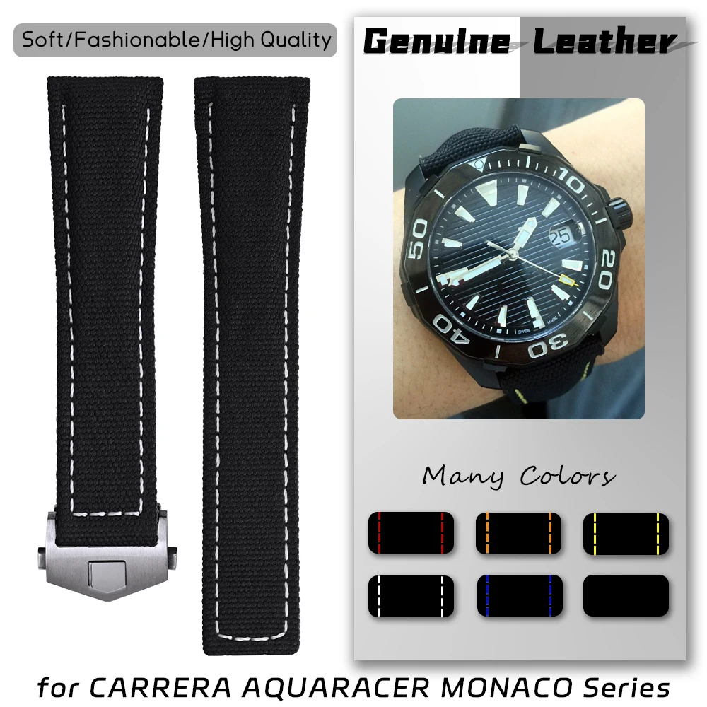 20mm 21mm 22mm Nylon Canvas Calf Leather Watchband for Tag Heuer Connected Aquaracer F1 Monaco Carrera Fabric Watch Strap