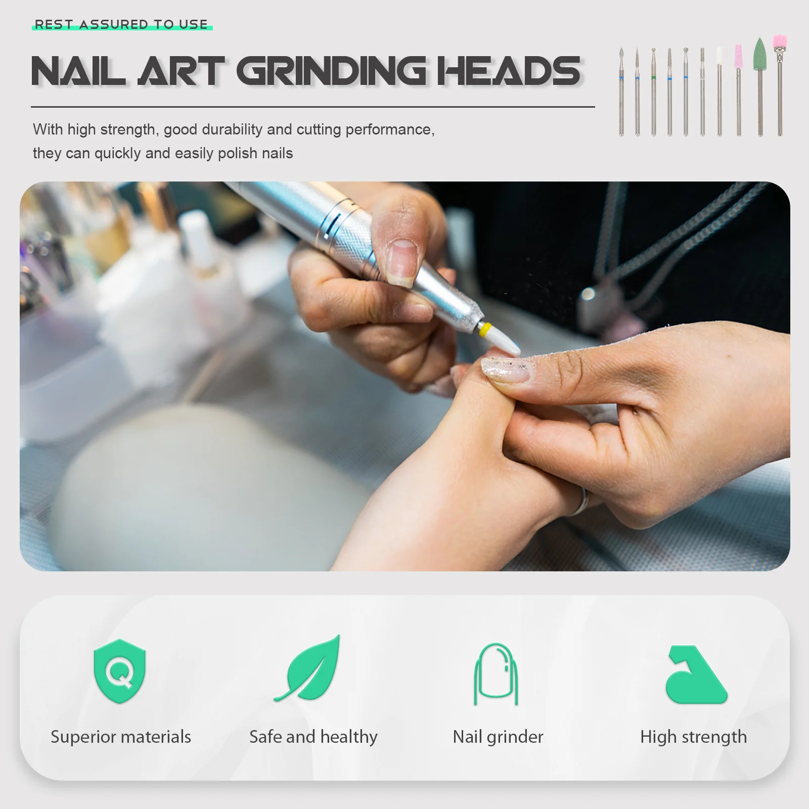 10 pezzi testine per lucidatura per nail art testine per manicure di alta qualità rimuovi la pelle morta punte professionali veloci per trapano per unghie compatte