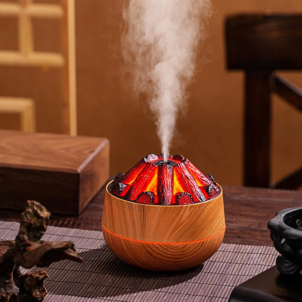2026 New Charcoal Fire Style Humidifier | Aroma Diffuser Simulated Flame Silent Mist for Bedside Home Car Better Sleep Hydration