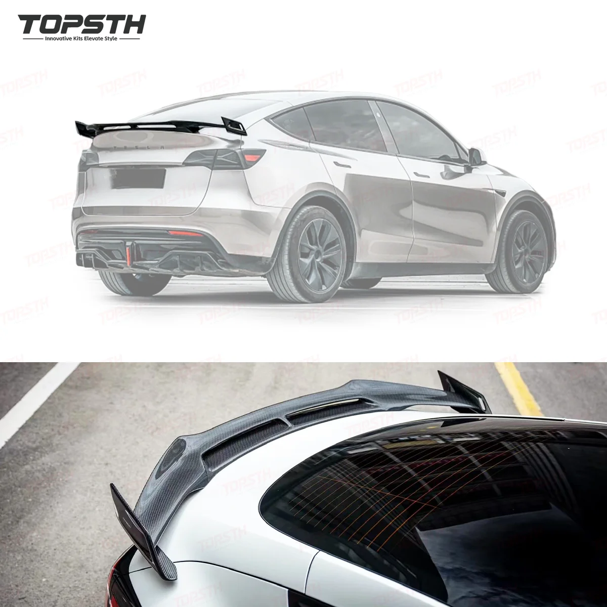 2019-2024 for Tesla Model Y Sport Spoiler AE Style Carbon Fiber Polished Finish 3M Tape Installation Rear Wing Car Spoilers