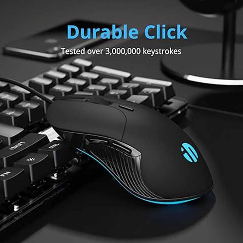 INPHIC B2 USB Wired Mouse 7200DPI Adjustable and 6 Programmable Buttons, Silent Click, Optical Tracking, for PCs and Laptops