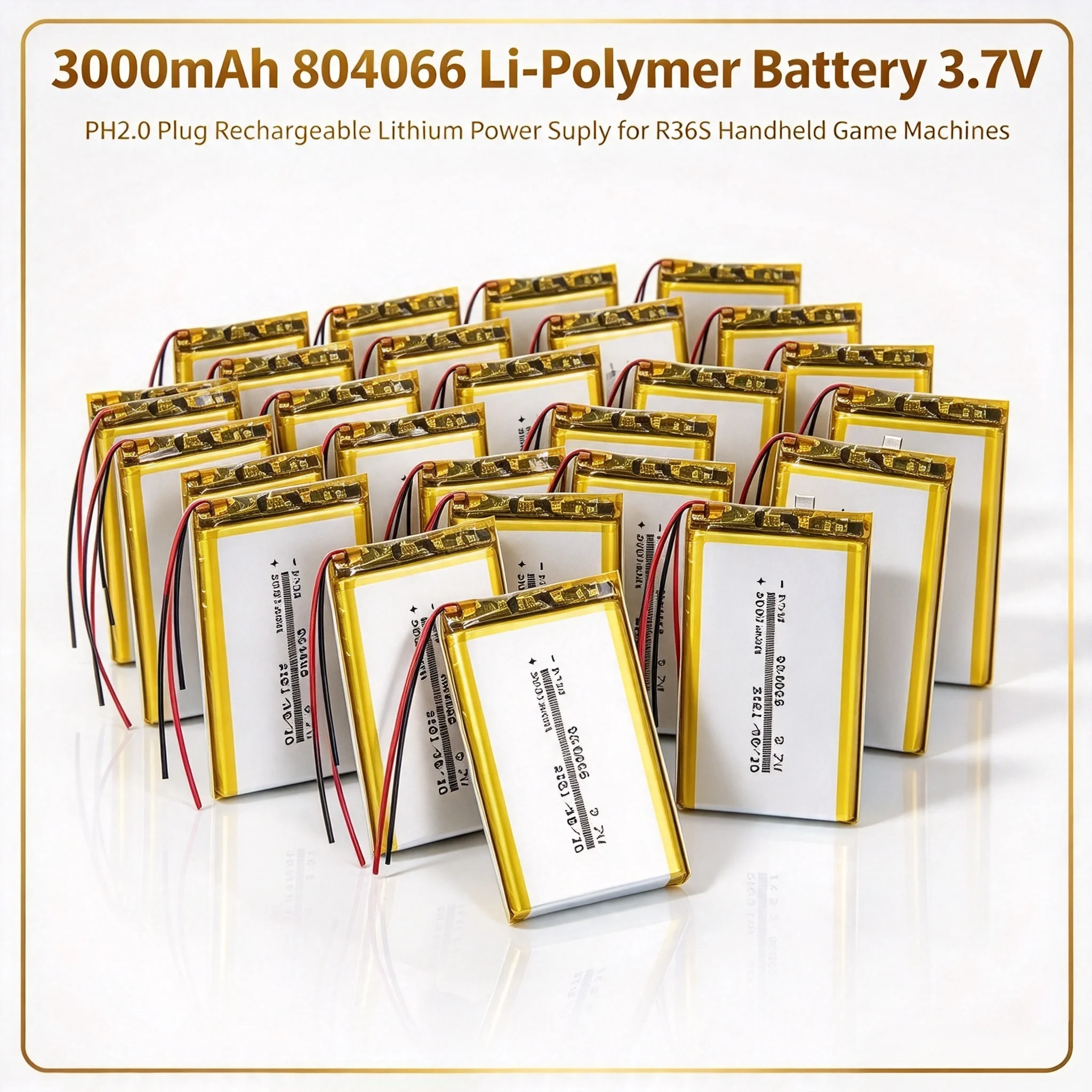 3000mAh 804066 Li-Polymer Battery 3.7V PH2.0 Plug Rechargeable Lithium Power Supply for R36S Handheld Game Machines